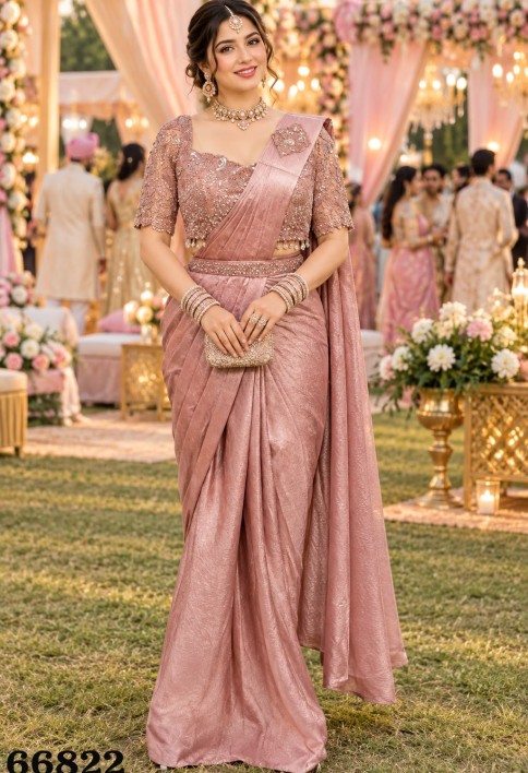 Pink Crush Embroidered Work Contemporary Saree for Ceremonial